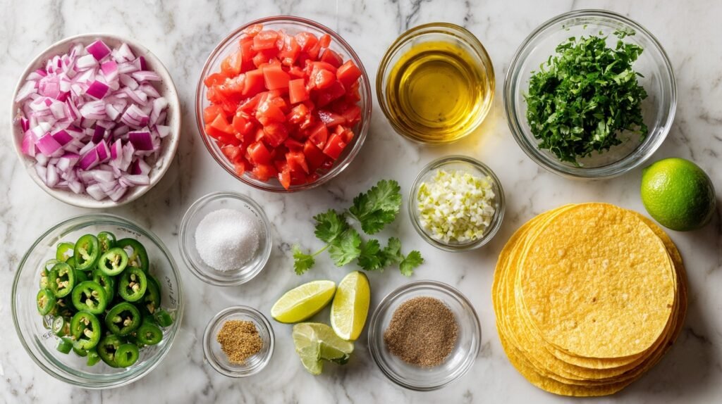 Vibrant fresh tomato salsa ingredients