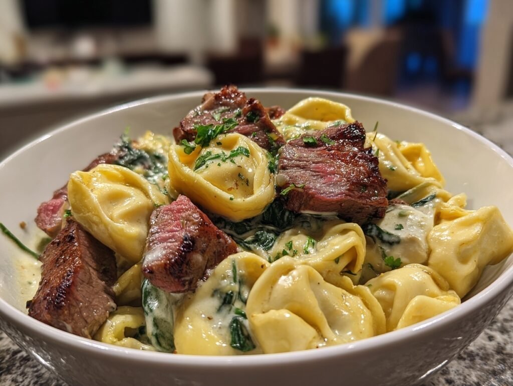 Garlic Steak Tortellini Skillet