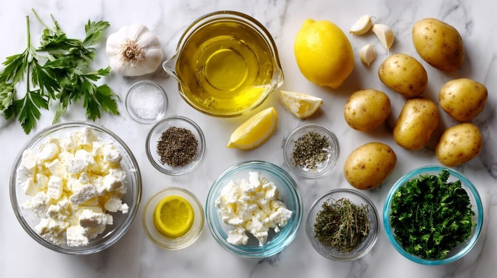 Fresh ingredients for Greek Feta Roast Potatoes