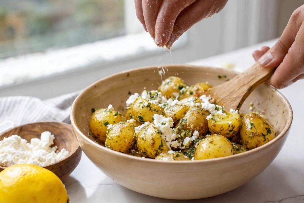 Step-by-step roasting Greek Feta Roast Potatoes