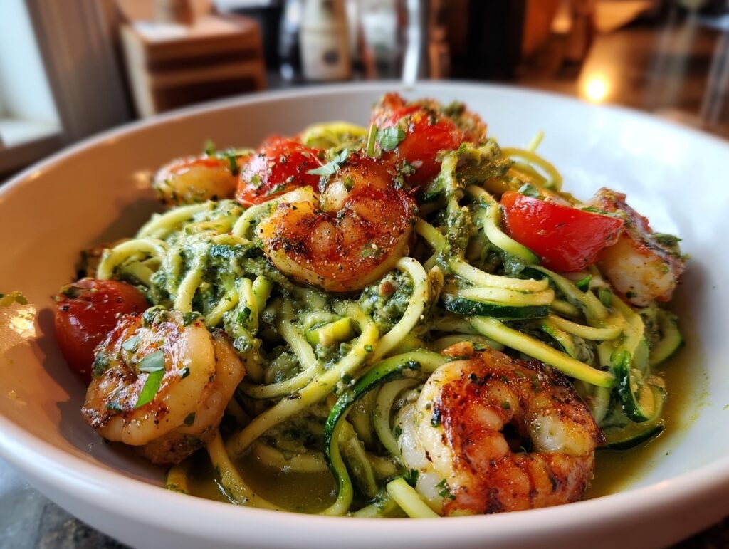 zucchini noodles pesto shrimp