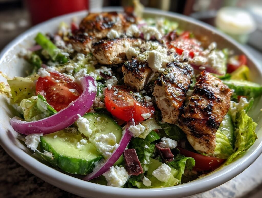 Greek salad with grilled chicken