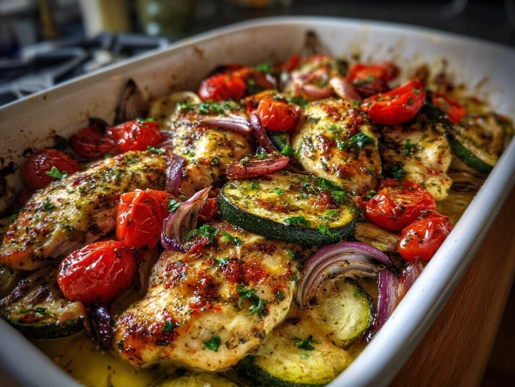 Mediterranean Chicken Zucchini Bake