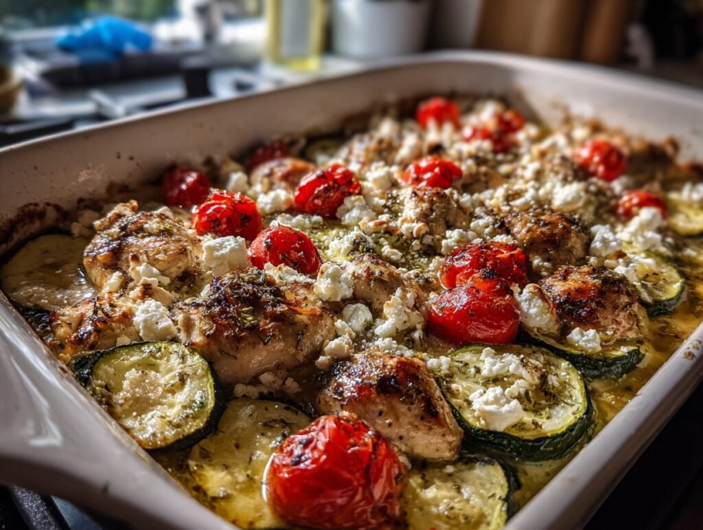 Mediterranean chicken zucchini bake
