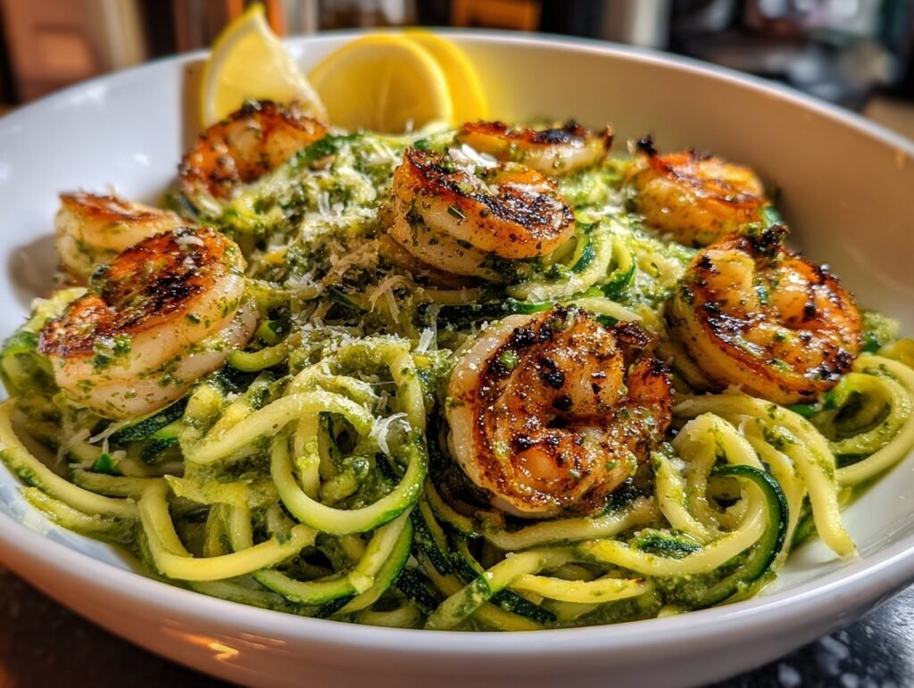 zucchini noodles pesto shrimp