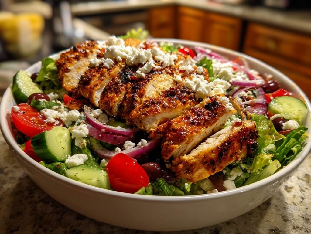 Crispy Grilled Chicken Greek Salad